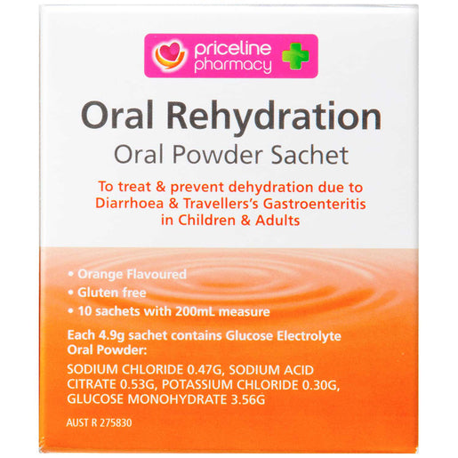 Priceline Oral Rehydration Sachets Orange Flavour 10 Pack - GimmeNow