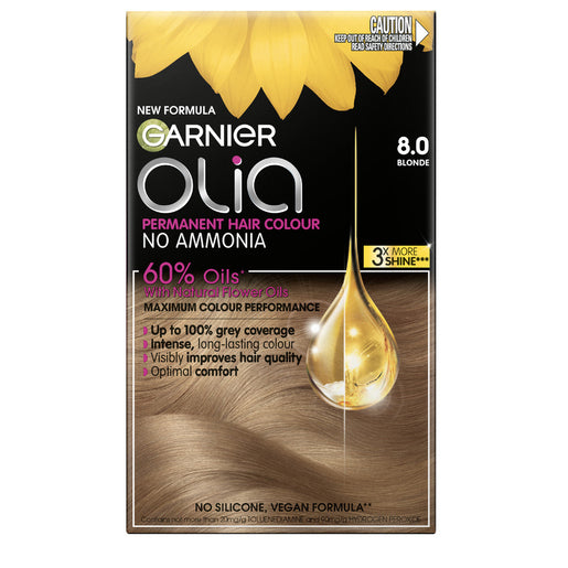 Garnier Olia 8.0 Blonde Permanent Hair Colour No Ammonia, 60% Oils 1 Kit - GimmeNow