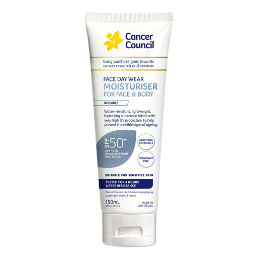Cancer Council Face & Body Moisturiser Water-resistant SPF50+ Invisible 150mL - GimmeNow