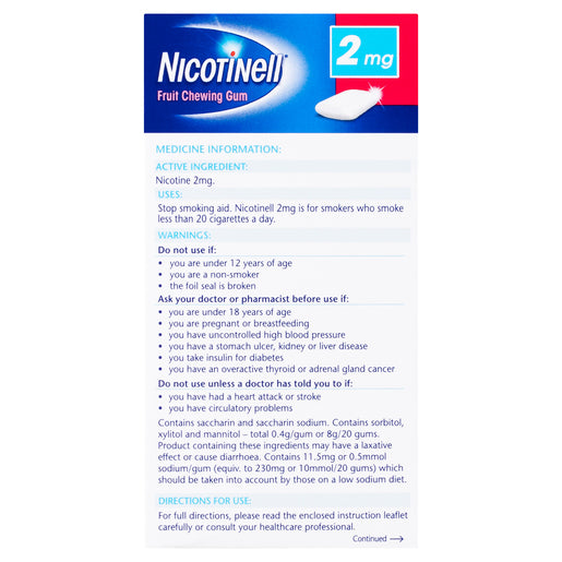 Nicotinell 2mg Fruit Gum 96 Pack