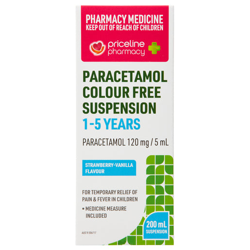 Priceline Paracetamol Colour Free Suspension 1-5 Years 200mL