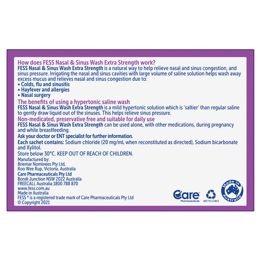 FESS Nasal & Sinus Wash Extra Strength Saline Wash Refill Sachets 24 x 6.3g - GimmeNow