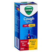 Vicks Cough Syrup Dry + Chesty 2 in 1 Relief 200mL - GimmeNow