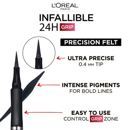 L'Oréal Paris Infallible Grip 27H Precision Felt Eyeliner Black 1.2mL - GimmeNow