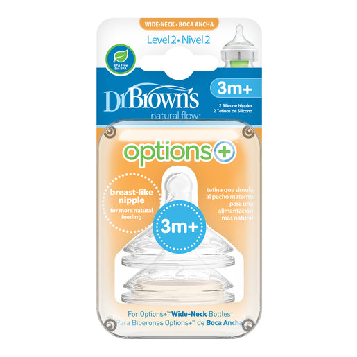 Dr Brown's Level 2 Wide-Neck Options+ Teat for Feeding Bottle 2 Pack