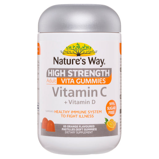 Nature's Way High Strength Adult Vita Gummies Vitamin C + Vitamin D Orange Flavoured 65 Gummies