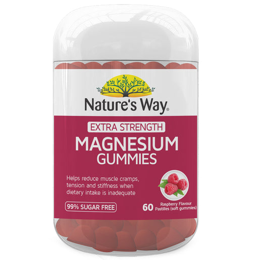 Nature's Way Extra Strength Magnesium Gummies Raspberry Flavour 60 Gummies