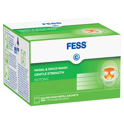 FESS Nasal & Sinus Wash Gentle Strength Saline Wash Refill Sachets 100 x 1.94g Piece Set