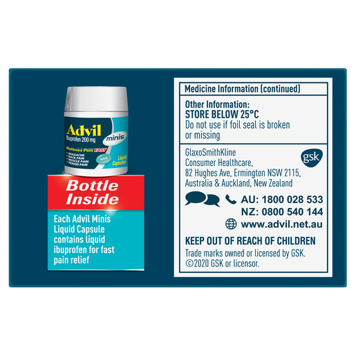 Advil Minis Ibuprofen 200mg 20 Liquid Capsules