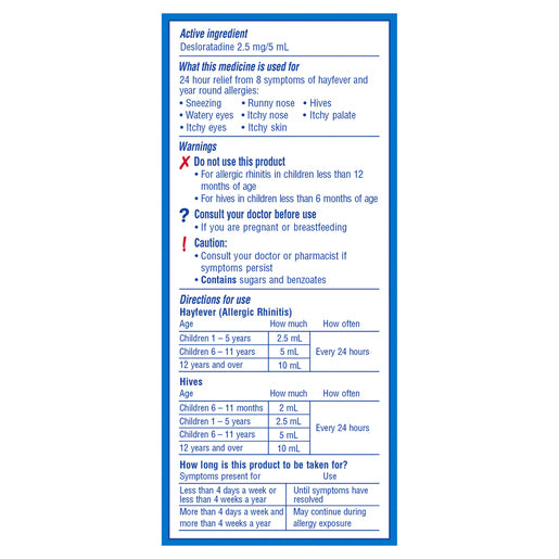 Claratyne Children's Desloratadine Syrup Bubblegum Flavoured 60mL
