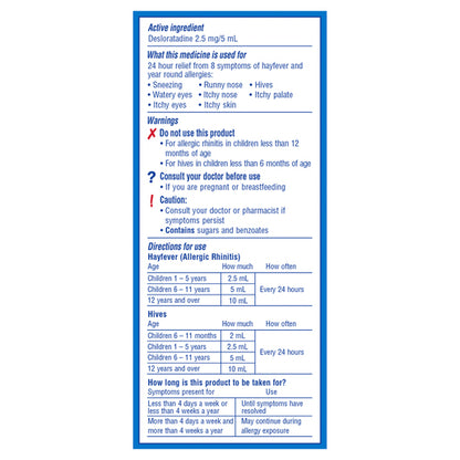 Claratyne Children's Desloratadine Syrup Bubblegum Flavoured 60mL