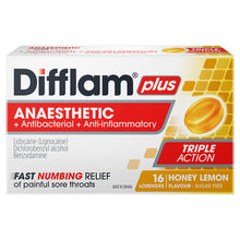 Difflam Plus Anaesthetic Sore Throat Lozenges Honey & Lemon Flavour 16 Lozenges