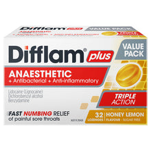 Difflam Plus Anaesthetic Sore Throat Lozenges Honey & Lemon Flavour 32 Lozenges - GimmeNow