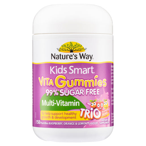 Nature's Way Kids Smart Vita Gummies 99% Sugar Free Multi-Vitamin Trio Raspberry, Orange & Lemon Flavour 150 Gummies