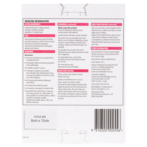 Dencorub Self Adhesive Heat Patches 3 Pack