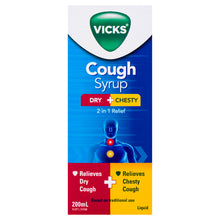 Vicks Cough Syrup Dry + Chesty 2 in 1 Relief 200mL - GimmeNow