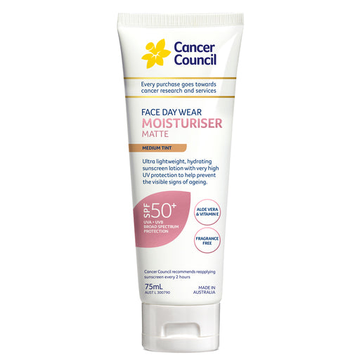 Cancer Council Face Day Wear Moisturiser Matte SPF 50+ Medium Tint 75mL - GimmeNow