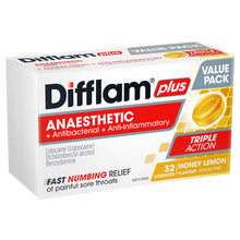 Difflam Plus Anaesthetic Sore Throat Lozenges Honey & Lemon Flavour 32 Lozenges - GimmeNow