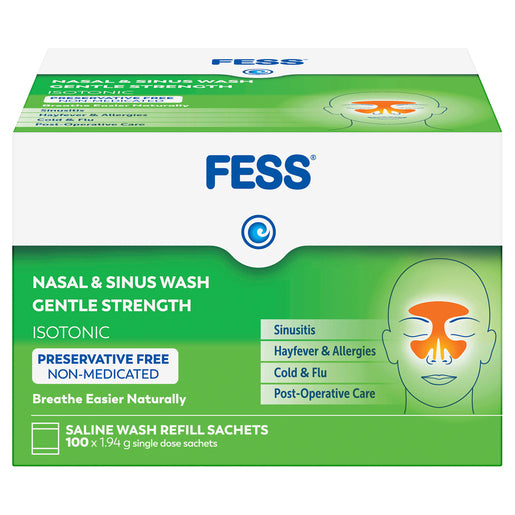 FESS Nasal & Sinus Wash Gentle Strength Saline Wash Refill Sachets 100 x 1.94g Piece Set