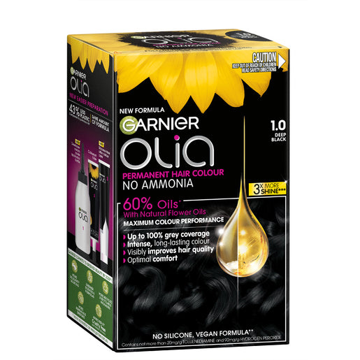 Garnier Olia 1.0 Deep Black Permanent Hair Colour No Ammonia, 60% Oils 1 Kit - GimmeNow