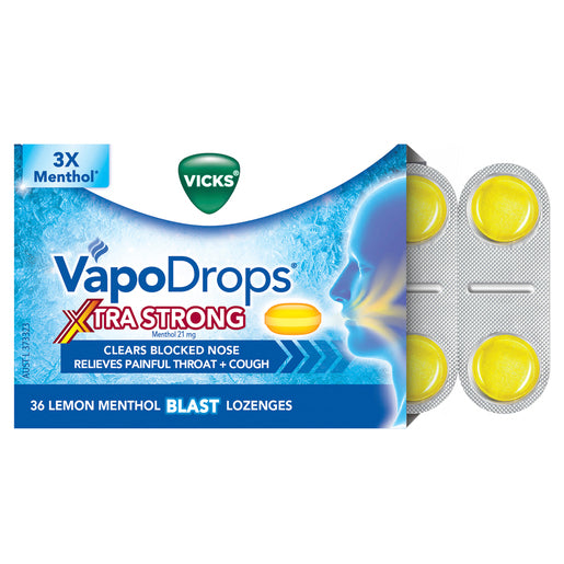 Vicks VapoDrops Xtra Strong Lemon Menthol Blast 36 Lozenges
