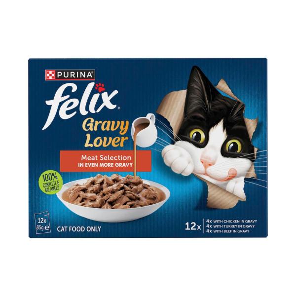 FELIX ADULT AS GOOD AS IT LOOKS GRAVY LOVER MEAT SELECTION CAT FOOD 12X85GRAM