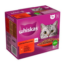 WHISKAS FAVOURITES BEEF IN GRAVY CAT FOOD 12X85G