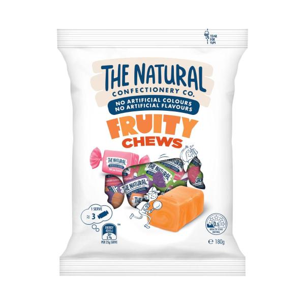 THE NATURAL CONFECTIONERY CO. FRUITY CHEWS LOLLIES 180GRAM