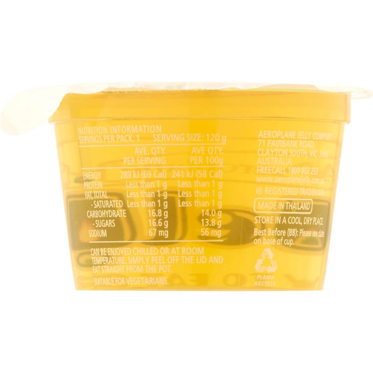 Aeroplane Ready To Eat Jelly Cup Snack Pineapple Flavour 120g