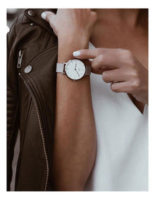 Petite Sterling 32mm Stainless Steel Quartz Watch in White/Silver