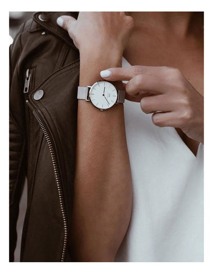 Petite Sterling 32mm Stainless Steel Quartz Watch in White/Silver