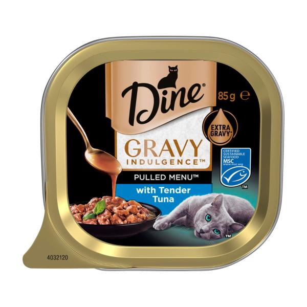 DINE PULLED MENU GRAVY INDULGENCE TUNA CAT FOOD 85G