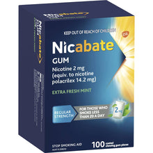 Nicabate Quit Smoking Chewing Gum Regular Strength 2mg Nicotine 100 Pack