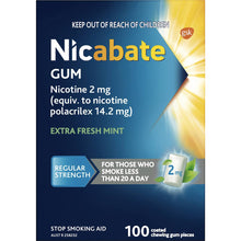 Nicabate Quit Smoking Chewing Gum Regular Strength 2mg Nicotine 100 Pack