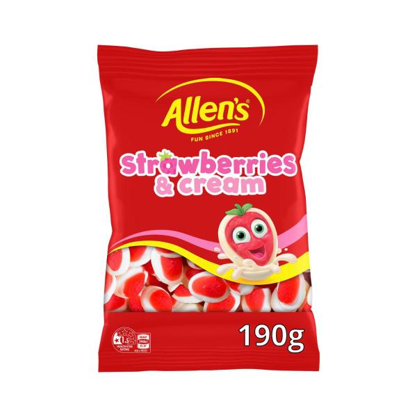 ALLEN'S LOLLIES STRAWBERRIES AND CREAM LOLLY BAG 190G