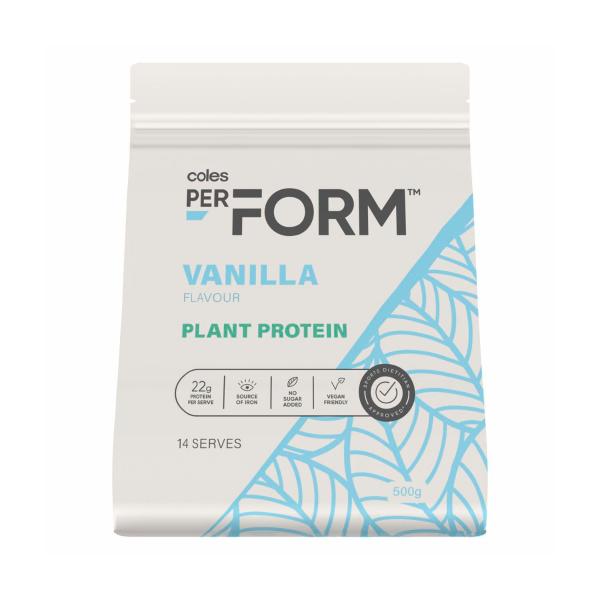 COLES PERFORM PLANT PROTEIN POWDER VANILLA 500G