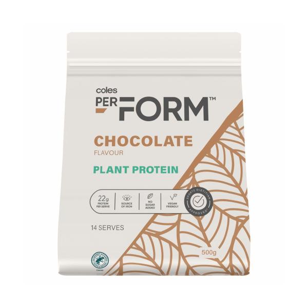 COLES PERFORM PLANT PROTEIN POWDER CHOCOLATE 500G