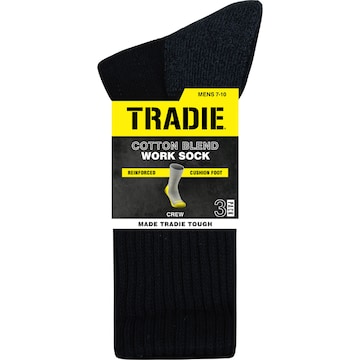 Tradie Mens Work Socks Black 7/10 3 pack