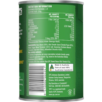 SPC Baked Beans Rich Tomato Salt Reduced 425g