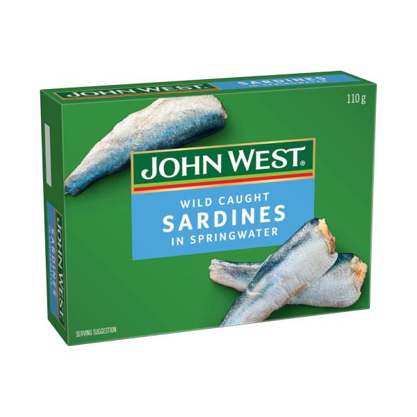 JOHN WEST SARDINES:IN SPRINGWATER:.:110GRAM