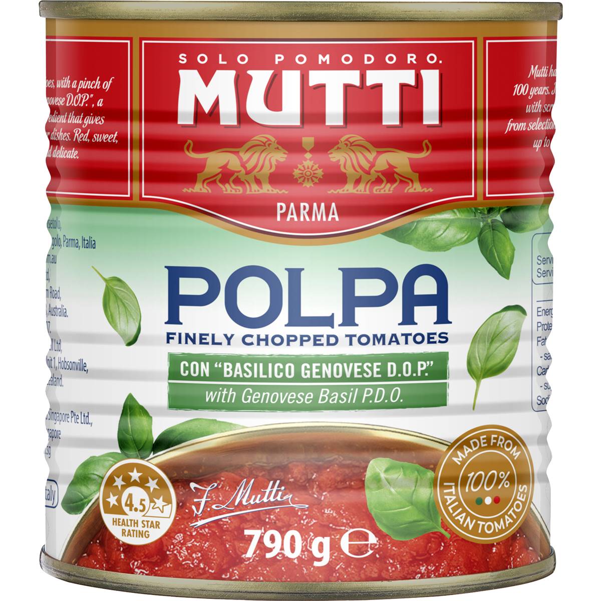 Mutti Polpa Finely Chopped Tomatoes With Basil 790g