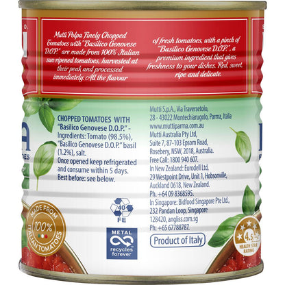 Mutti Polpa Finely Chopped Tomatoes With Basil 790g