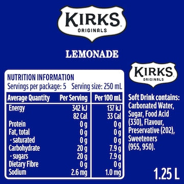 Kirks Lemonade Soft Drink Bottle 1.25L
