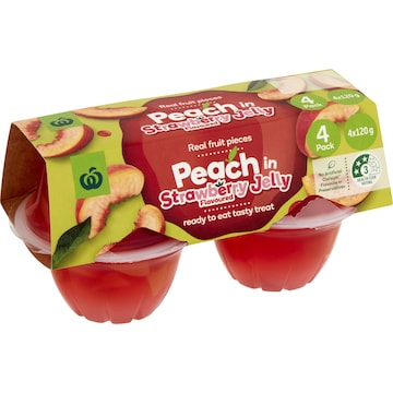 Woolworths Peach In Strawberry Jelly 4 pack