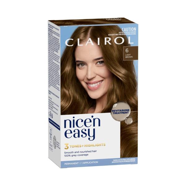 CLAIROL NICE'N EASY 6 LIGHT BROWN PERMANENT HAIR COLOUR