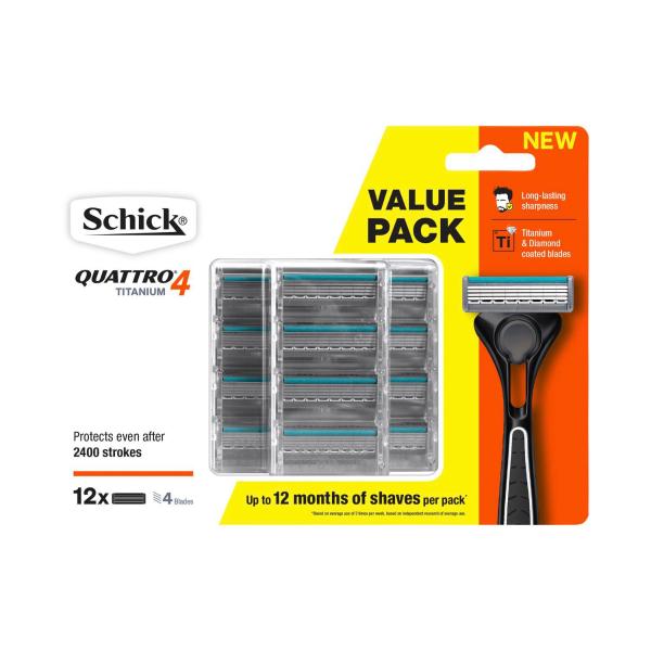 SCHICK QUATTRO 4 TITANIUM RAZOR BLADES 12 PACK