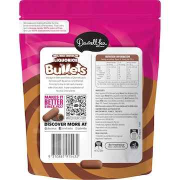 Darrell Lea Milk Chocolate Liquorice Bullets 204g