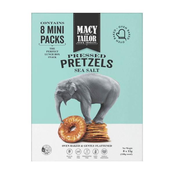 MACY AND TAILOR PRESSED PRETZELS SEA SALT 8 PACK 120G
