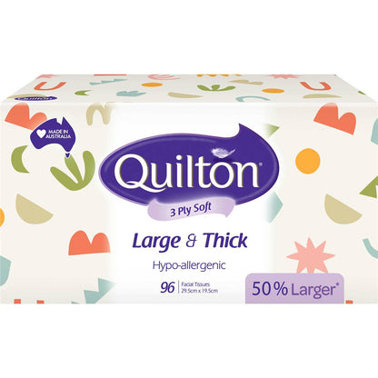 Quilton 2 Ply Large & Thick Hypo-Allergenic Facial Tissue 96 pack