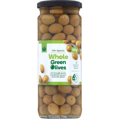 Woolworths Whole Green Olives 450g